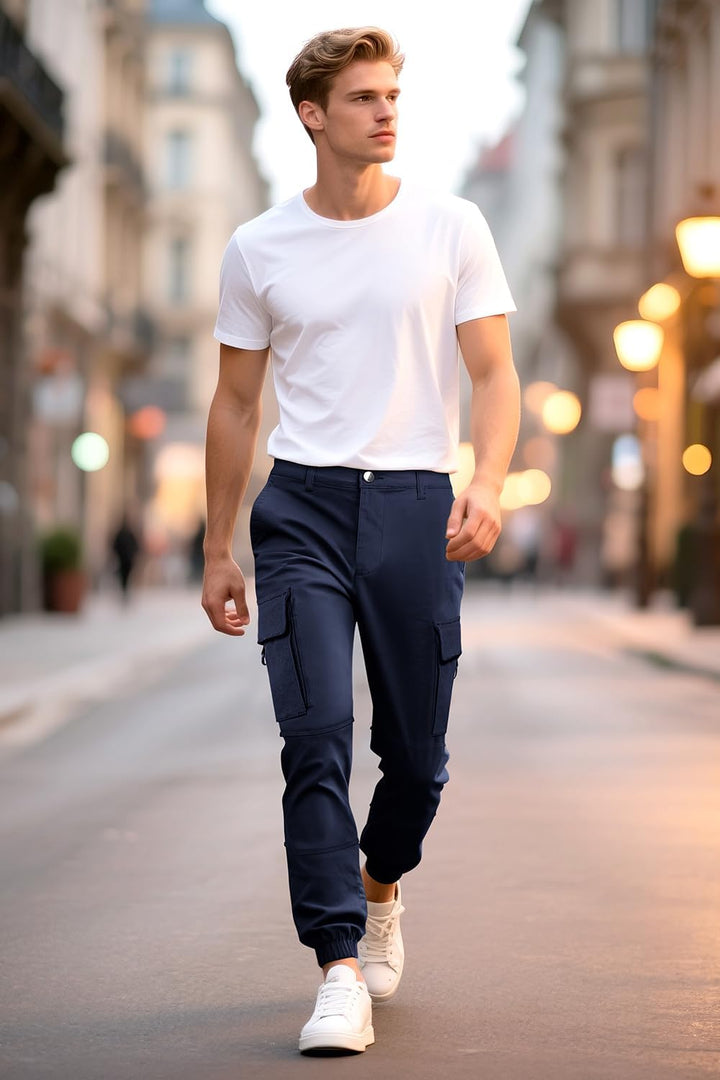 GINGTTO Herren Cargo Hose Stretch Jogginghose für Männer Casual Slim Fit Cargohose Herren Dunkel Bla
