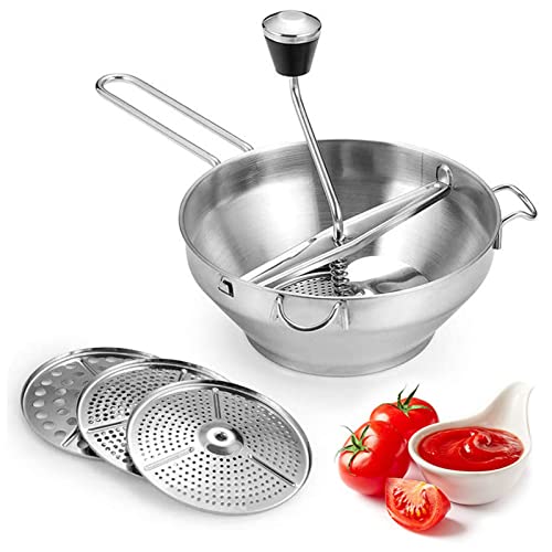 Edelstahl Passiergerät, Manuelle Passiermühle mit 3 Siebeinlagen Rotationsmühle Lebensmittelmühle Ma