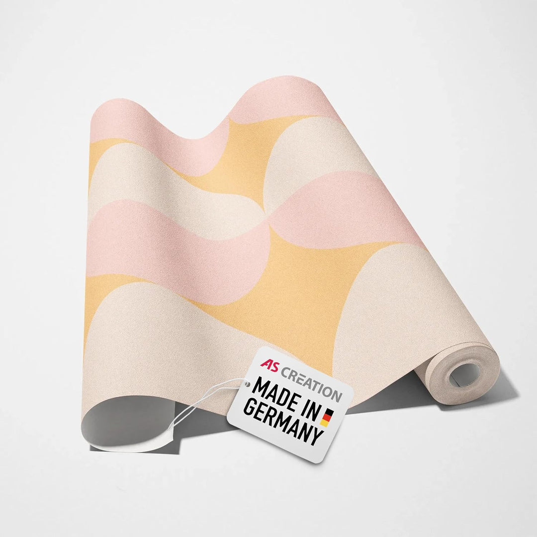 Vliestapete Wohnzimmer Retro rosa orange beige Vintage Tapete 70er Jahre Stil – 10,05 x 0,53 m Rosa,