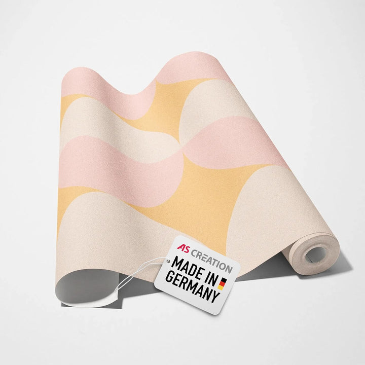 Vliestapete Wohnzimmer Retro rosa orange beige Vintage Tapete 70er Jahre Stil – 10,05 x 0,53 m Rosa,