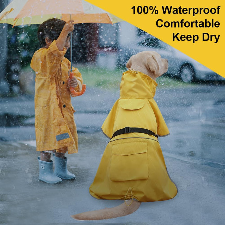 KOOGAL Wasserdichter Hunde-Regenmantel mit Kapuze, zupfender Poncho, Regenmantel für mittelgrosse un