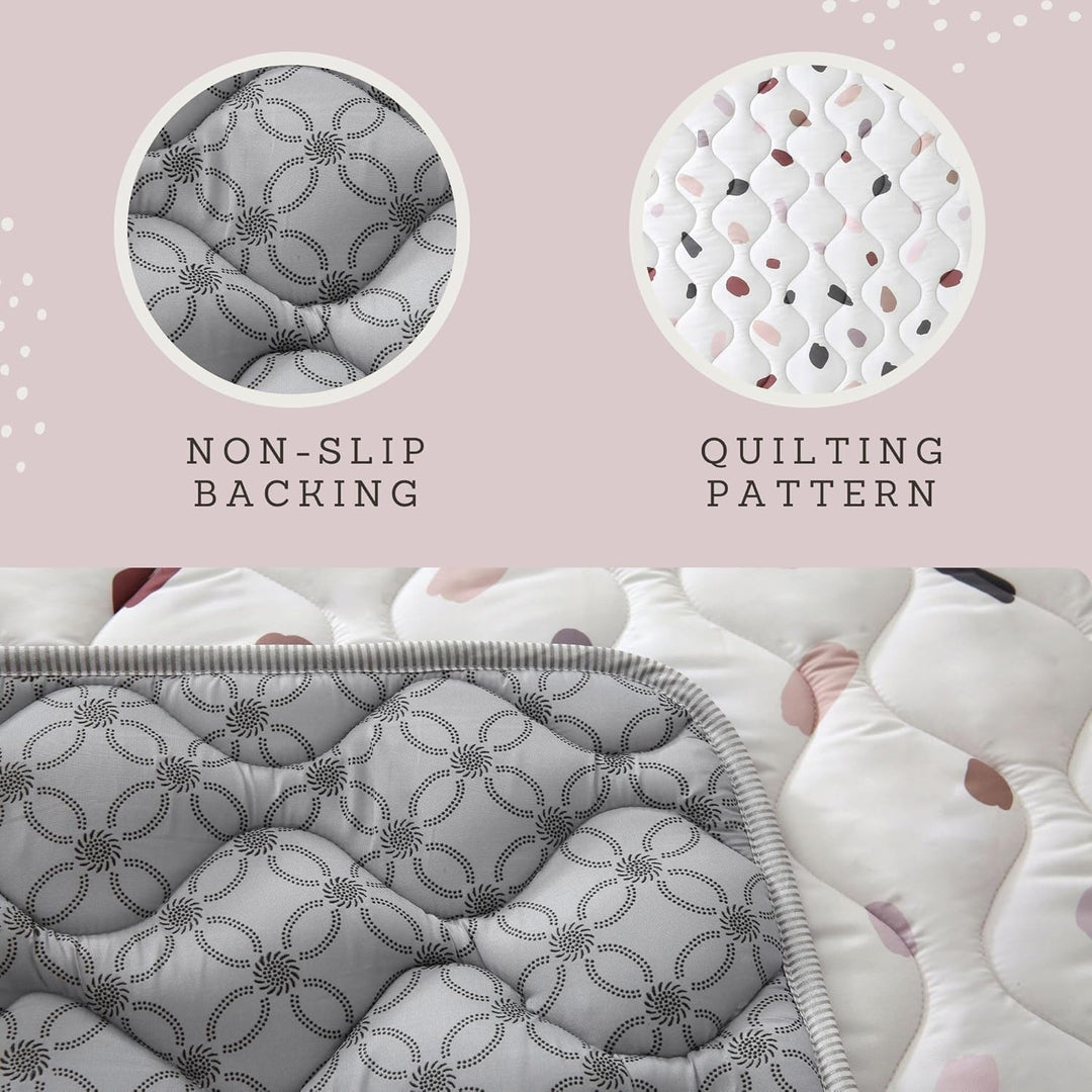 Gesteppte Krabbeldecke Baby 127cm, Konfetti – extra Dicke 1,5cm weiche Baby Krabbelmatte – Baby Spie