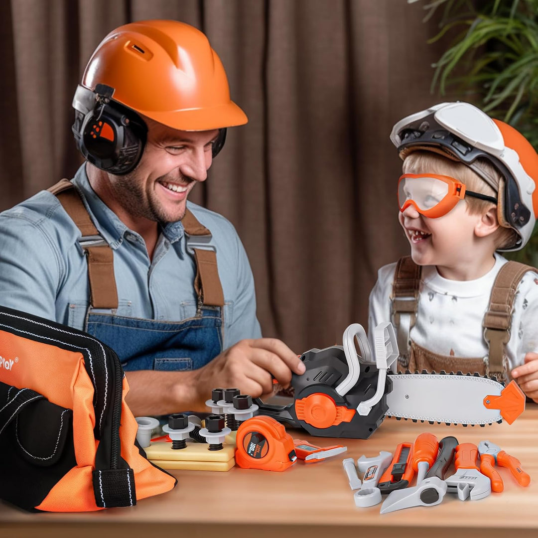 Vanplay Werkzeugkoffer Kinder Werkzeug Kettensäge Kinderspielzeug ab 3 4 5 6 Jahre Jungen Mädchen Ge