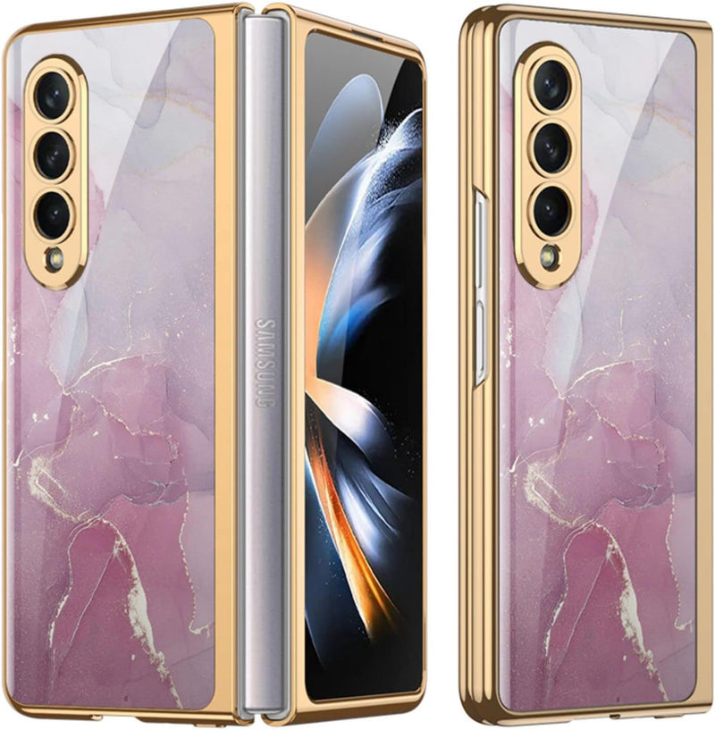 COQUE Galaxy Z Fold 4 5G Hülle,ultradünnes 9H Glas glänzend lackierte Handyhülle,Faltbare Handyhülle