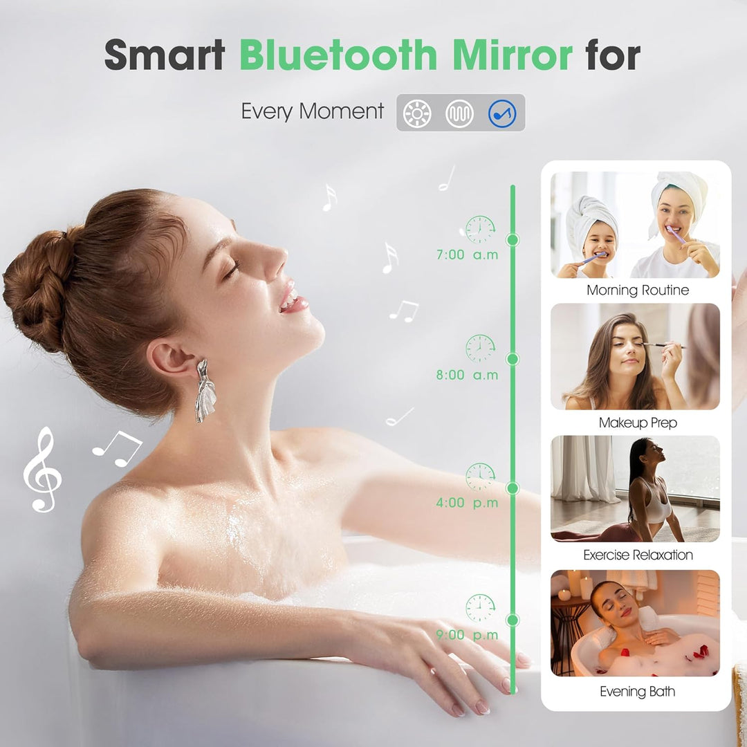 S'bagno Badspiegel-mit-Beleuchtung 600x1000 mm, Oval-Badezimmerspiegel-mit-Beleuchtung und Bluetooth