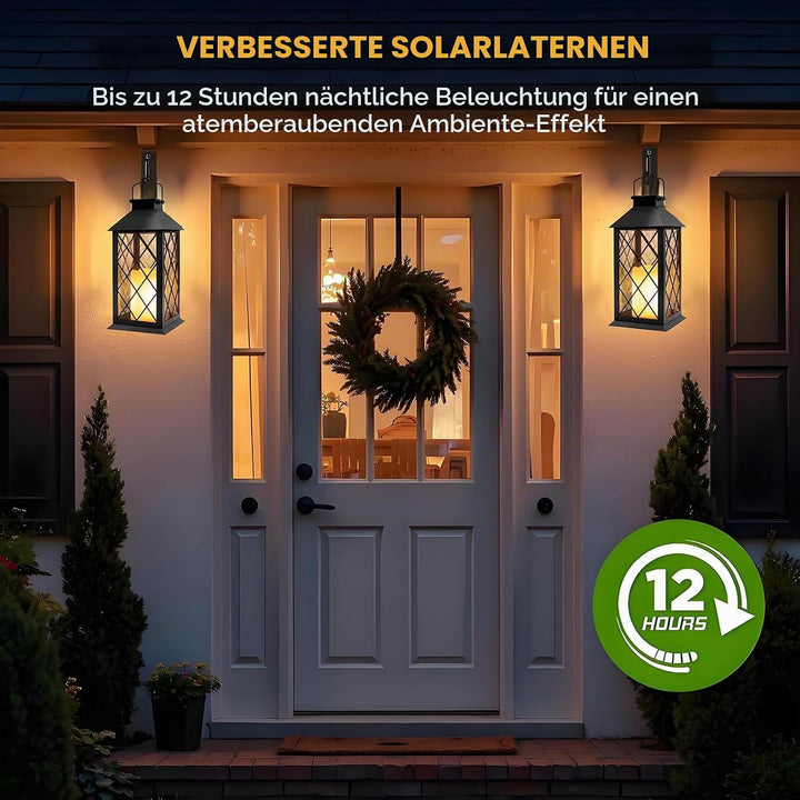 Yowin Solarlaterne für Aussen 2 Stück 35cm Grosse Solarlampen Garten mit Flammeneffekte Kerze, Gewal