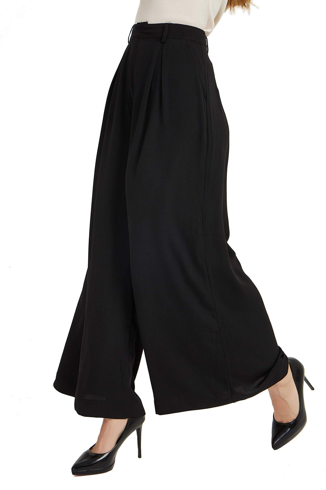 Tronjori Damen Hose Weites Bein Frauen Lange Hose mit Taschen Einfarbig Lose elastische Hohe Taille