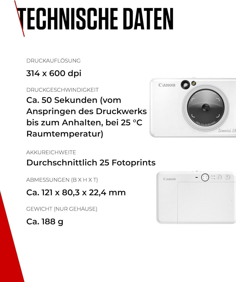 Canon Zoemini S2 Mini Sofortbildkamera + Fotodrucker mobil tragbar unterwegs Hosentasche (Fotodruck