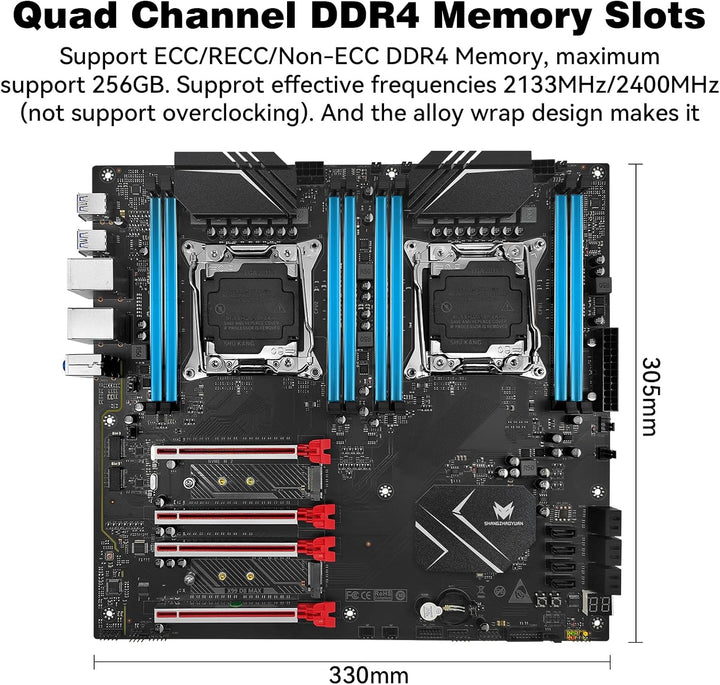 SHANGZHAOYUAN X99 Dual CPU Mainboard LGA 2011-3 Server Motherboard (E-ATX, 8*DDR4 ECC, 2*NVME M.2, 2
