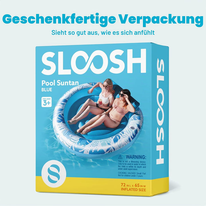 Sloosh Aufblasbare Sonnenpool,Luftmatratzte Pool 183 x 165 cm, Schwimmring für Erwachsene mit Kissen