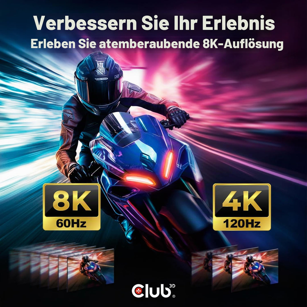 Club3D USB C auf DisplayPort Kabel 1.4 8K 60Hz, 4K 120Hz und Displayport auf USB C bidirektional, 1,