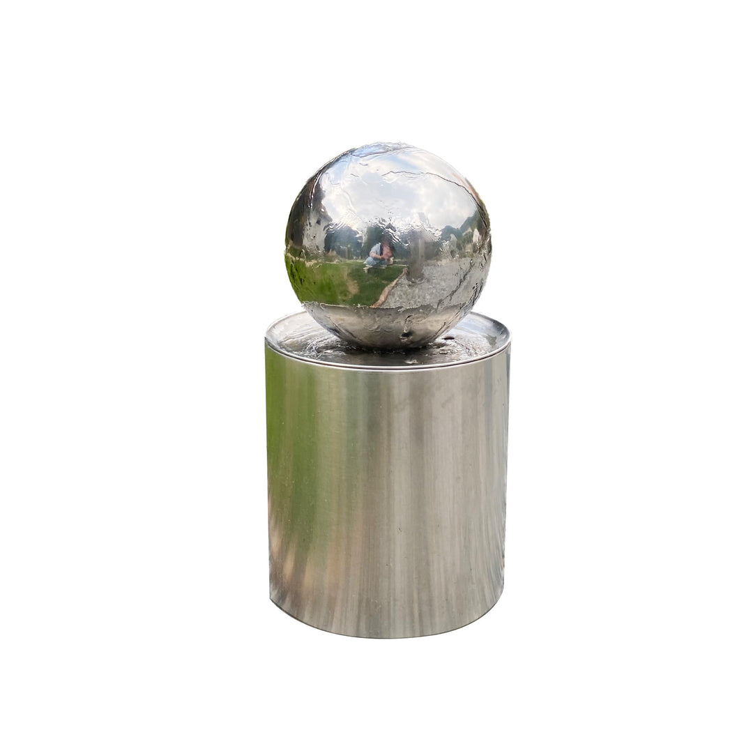Köhko® Kugelbrunnen Ø25cm mit integrierte LED-Beleuchtung auf zylindrischen Edelstahl Eimer H30cm ho