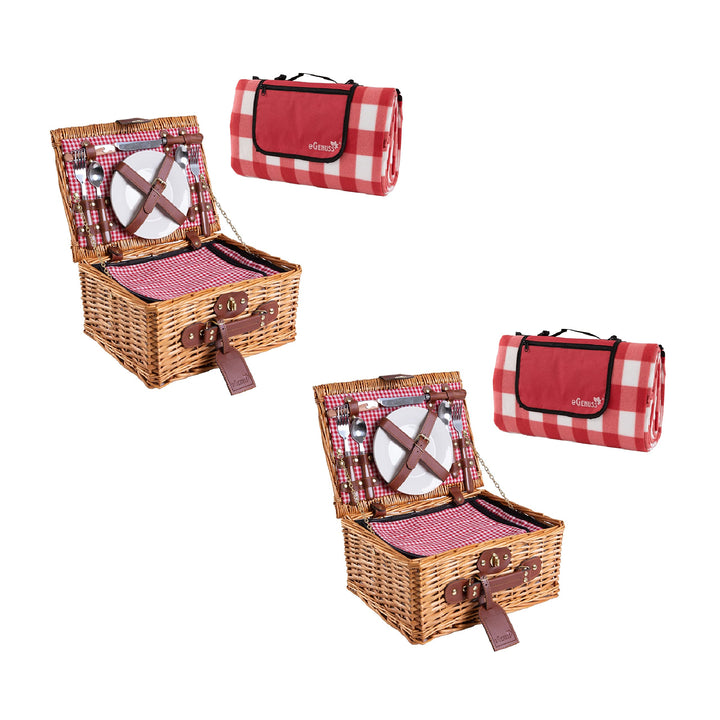 2er-Set Handgefertigtes Picknickkorb für 2 Personen mit Kühlfach und Zubehör + wasserdichte Picknick