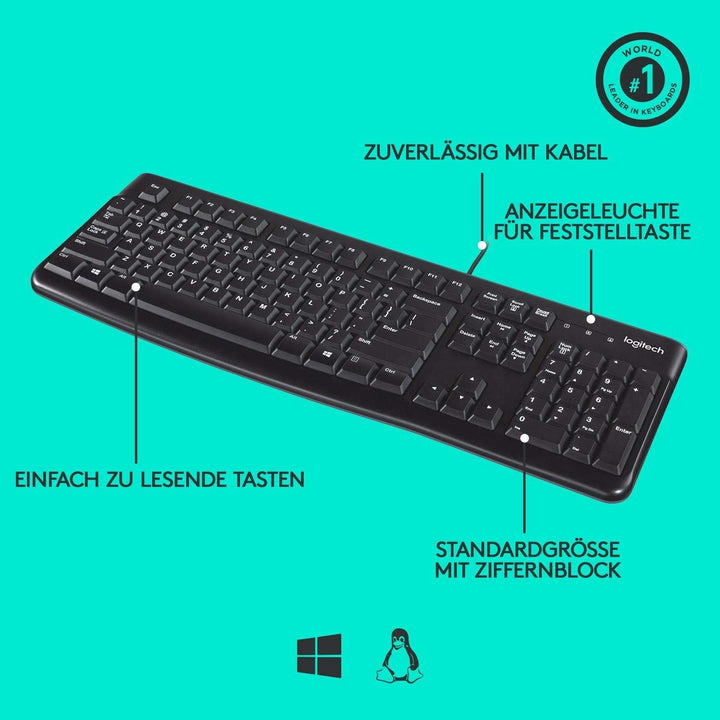 Logitech B100 Maus mit Kabel, USB-Anschluss, 800 DPI Optischer Sensor, 3 Tasten, Für Links- und Rech