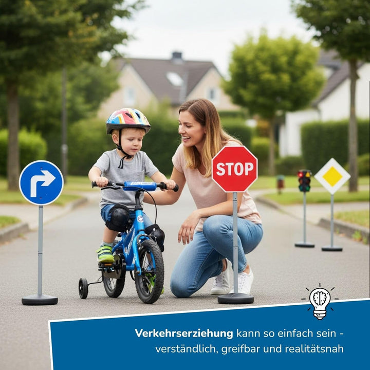 alldoro 60230 XXL-Verkehrsset mit Ampel, 10 Verkehrszeichen und 4 Pylonen für Kinder, zum Spielen un