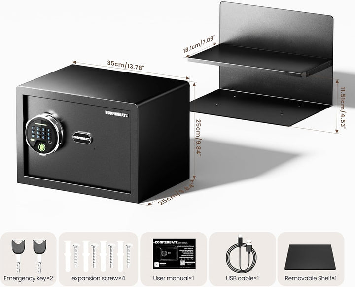 Smarter biometrischer Tresor mit Fingerabdruckschloss, kleiner Safe mit Silent-Modus, beleuchtetem T