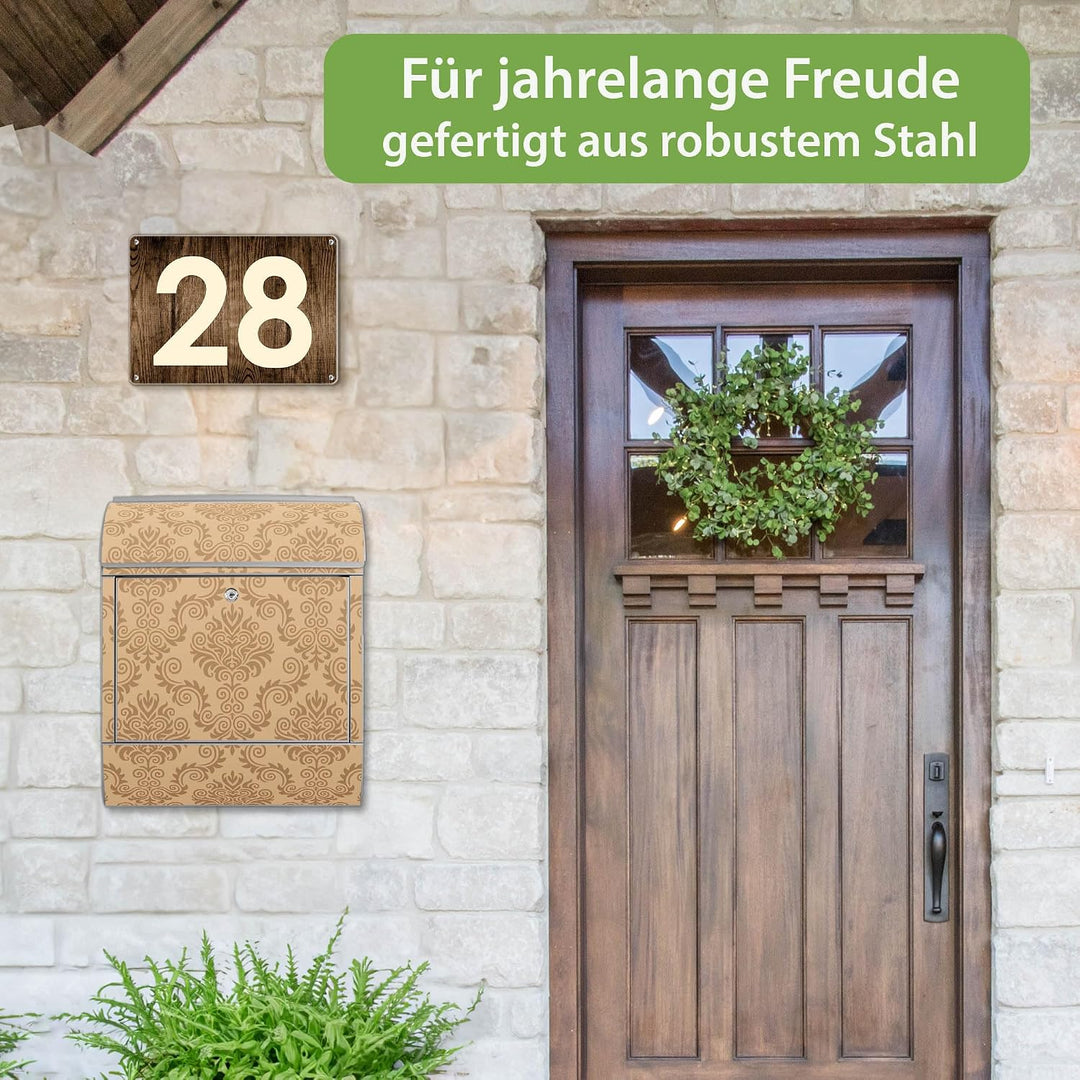 banjado® Design Briefkasten mit Motiv Tapete Beige 39x47x14cm &amp; 2 Schlüssel - Briefkasten Stahl Silb
