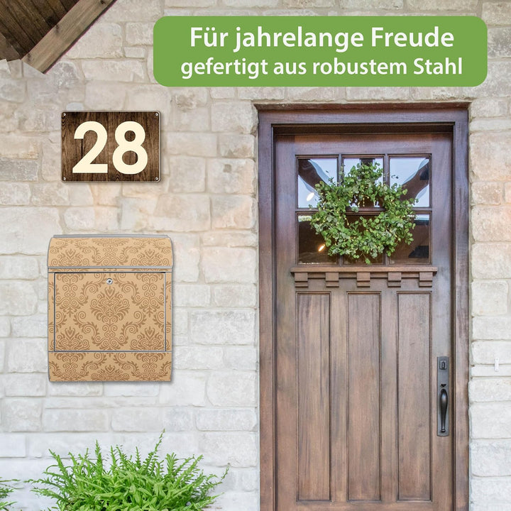 banjado® Design Briefkasten mit Motiv Tapete Beige 39x47x14cm &amp; 2 Schlüssel - Briefkasten Stahl Silb