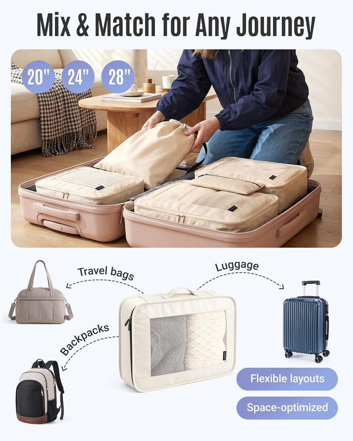 Light Flight Koffer Organizer 8-teilig Packing Cubes mit Tragegriff | Platzsparender Reiseorganizer
