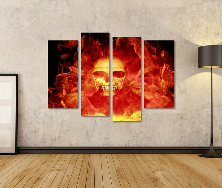 islandburner Bild auf Leinwand Schädel Mit Feuer Rote Flammen Schwarzer Hintergrund Bilder Wandbilde
