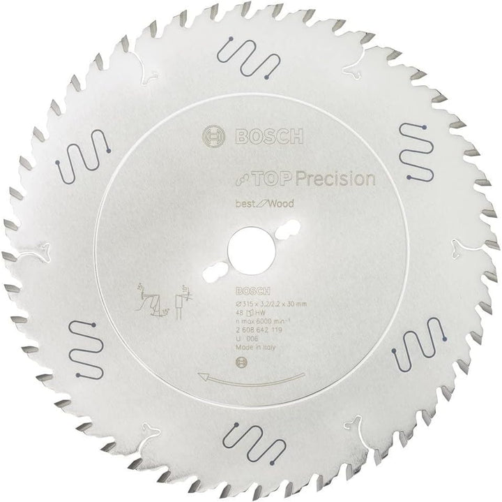 BOSCH Kreissägeblatt Top Precision Best für Wood, 315 x 30 x 3,2 mm, 48, 2608642119, 315 x 30 x 3,2