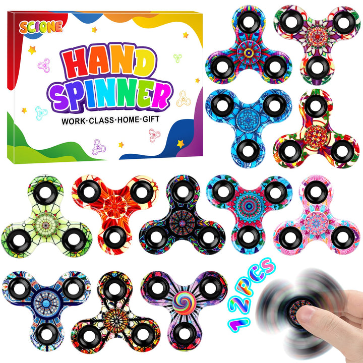 SCIONE [12er-Pack] Fidget Spinner mit Rosetten-Mustern (6,3 cm), High-Speed Fingerkreisel, Mitgebsel
