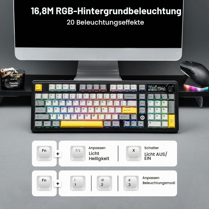 MechLands AJAZZ AK980 98% Mechanische Tastatur, BT5.0/USB-C/2.4GHz Wireless Gaming Tastatur, Hot Swa