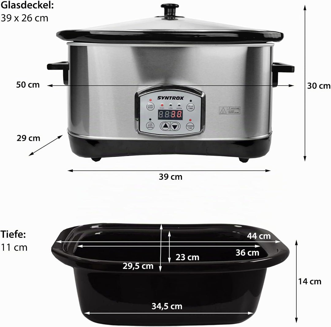Syntrox Germany Digitaler Slow Cooker Schongarer 7,5L mit 3 Heizstufen, Timer und Warmhaltefunktion