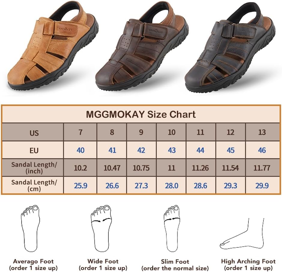 MGGMOKAY Herren Leder Sandalen Fisherman Closed Toe Outdoor Sandales 42 EU Schwarz, 42 EU Schwarz