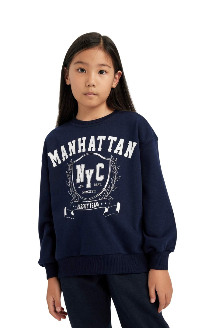 DeFacto Girl Regular Fit Langarm Gestricktes Kapuzen-Sweatshirt für Mädchen 9-10 Jahre Navy, 9-10 Ja