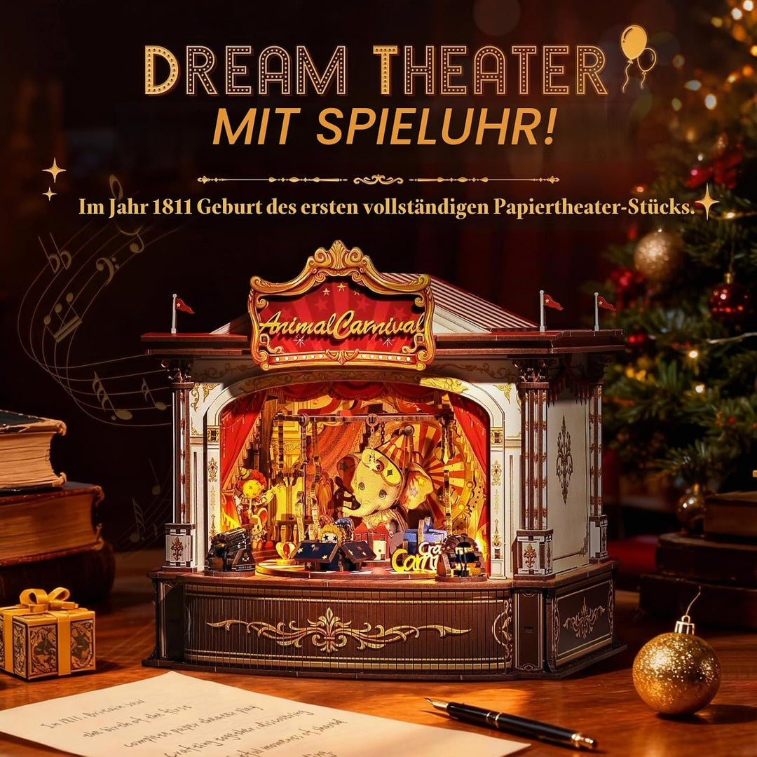 CUTEBEE 3D Holzpuzzle für Erwachsene - Rotierende Spieluhr Miniatur Haus Tier-Karneval 3D Puzzle Mod