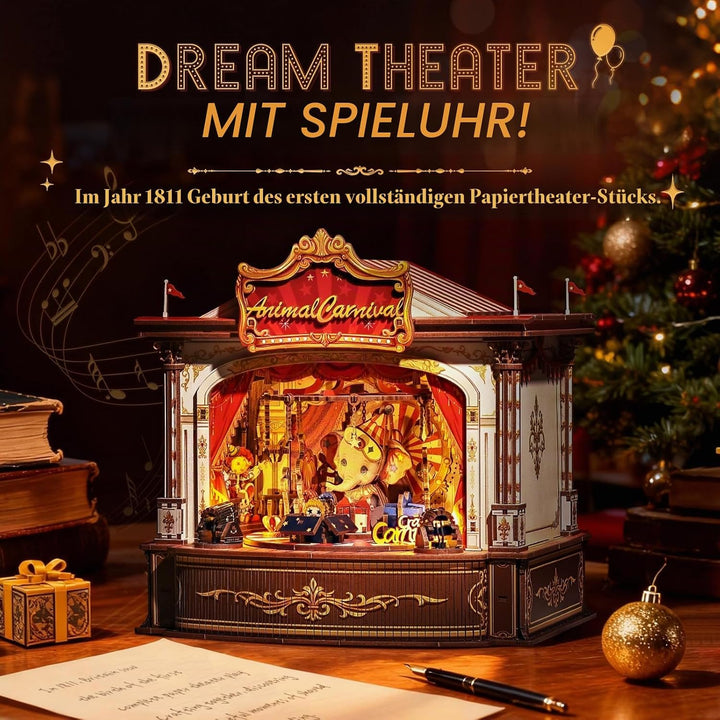 CUTEBEE 3D Holzpuzzle für Erwachsene - Rotierende Spieluhr Miniatur Haus Tier-Karneval 3D Puzzle Mod
