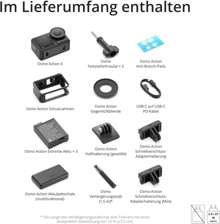 DJI Osmo Action 4 Adventure-Combo– 4K/120fps wasserdichte Kamera, 1/1,3-Zoll-Sensor, 10-Bit und D-Lo