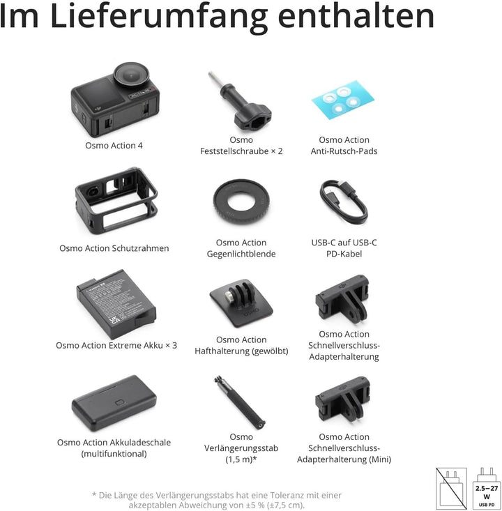 DJI Osmo Action 4 Adventure Combo Unterwasserkamera (Mic Mini Sender) | 4K/120fps Action Cam mit 1/1