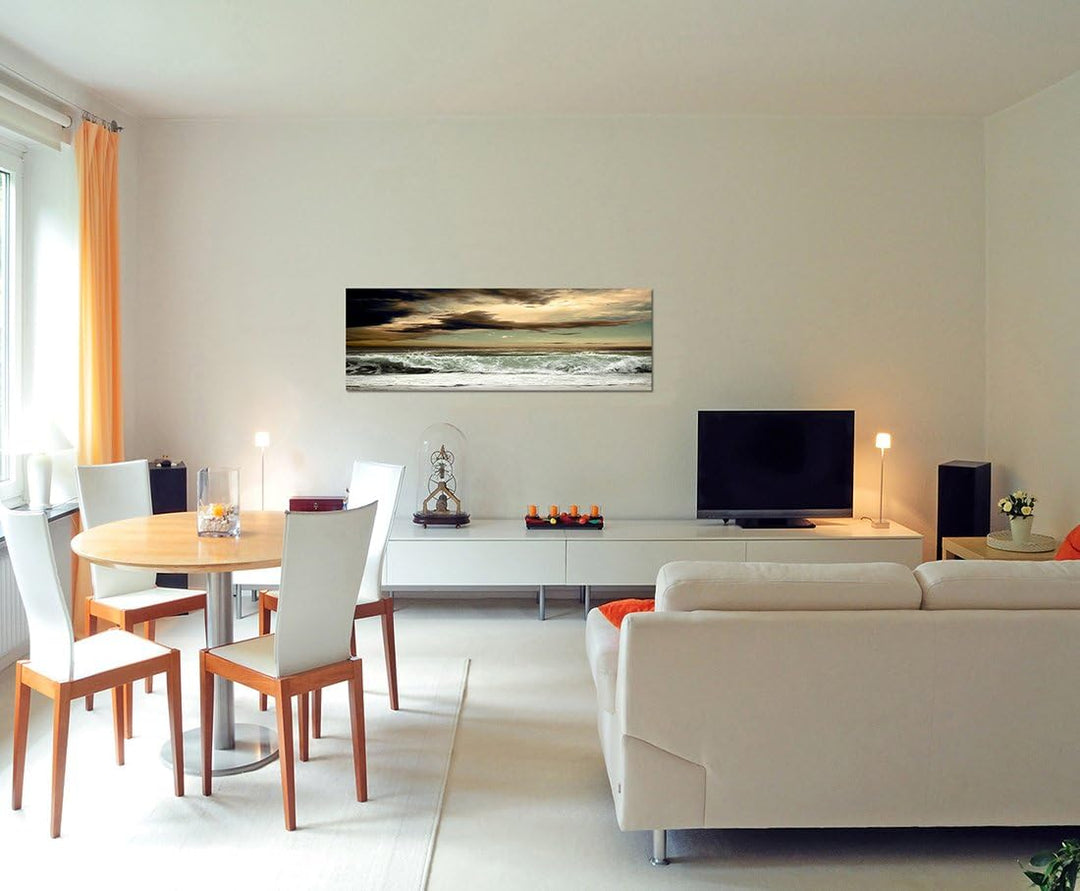 Paul Sinus Art Panoramabild auf Leinwand und Keilrahmen 120x40cm Meer Wellen Sturm Wolkenhimmel
