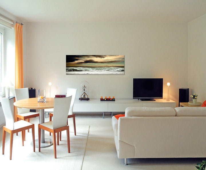 Paul Sinus Art Panoramabild auf Leinwand und Keilrahmen 120x40cm Meer Wellen Sturm Wolkenhimmel