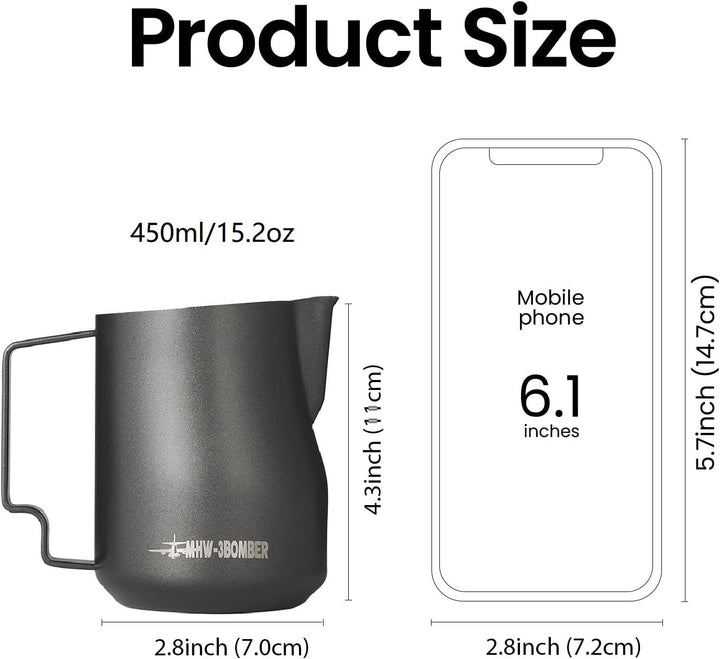 MHW-3BOMBER 450ml(15oz) Milchkännchen Milchkanne Profi, 15oz Milchkännchen Edelstahl für Espresso, C