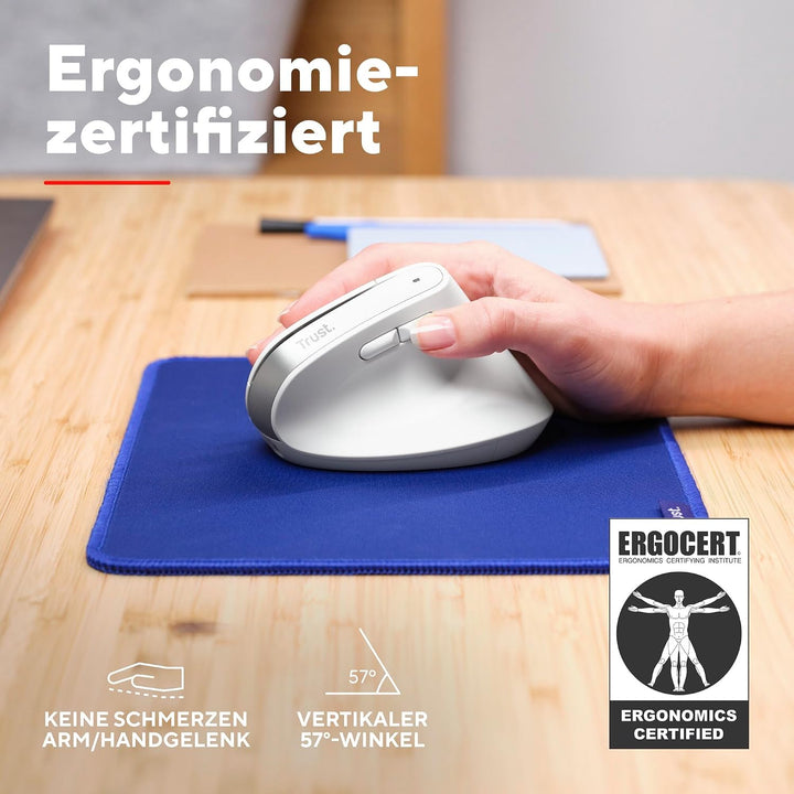 Trust Bayo+ Wiederaufladbare Vertikale Maus Bluetooth + RF 2.4GHz, Vorbeugung Gegen Mausarm/Tennisar