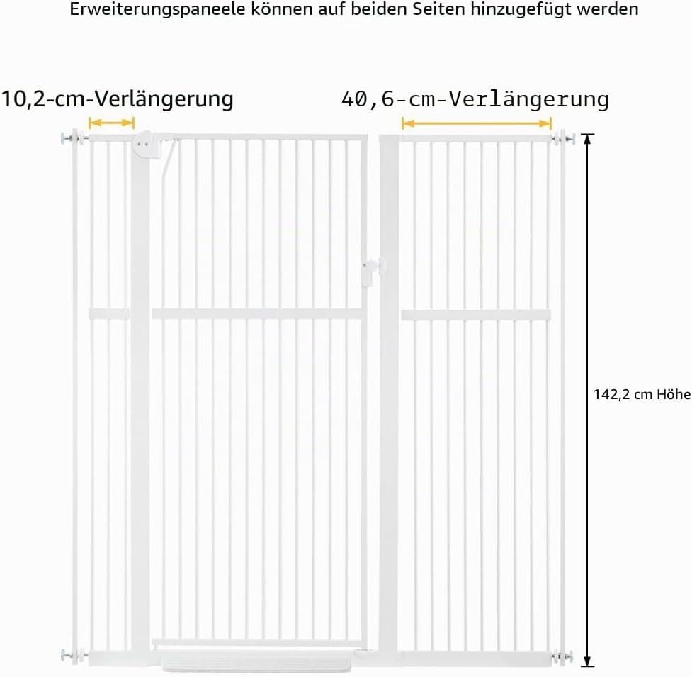 unipaws Hundegitter, 142 cm hoch, 75-95 cm breit, druckmontiertes Katzengitter für Tür, Innentreppe,