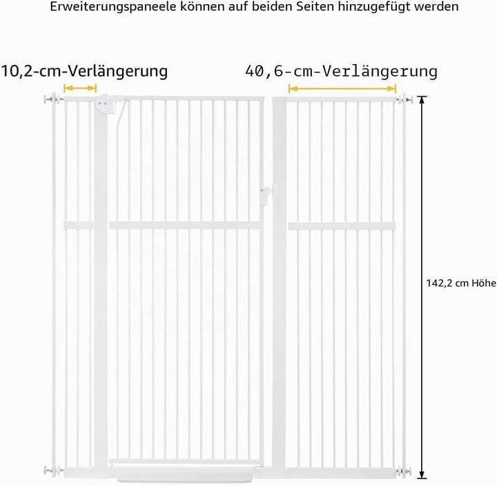 unipaws Hundegitter, 142 cm hoch, 75-95 cm breit, druckmontiertes Katzengitter für Tür, Innentreppe,