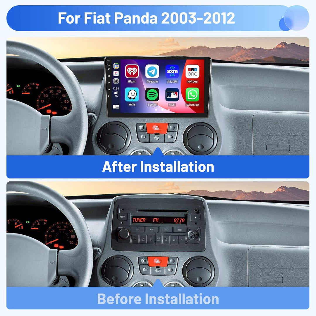 Android 15 Autoradio für FIAT Panda 2003-2012 4+64G mit Wireless CarPlay Android Auto, 9 Zoll Bildsc