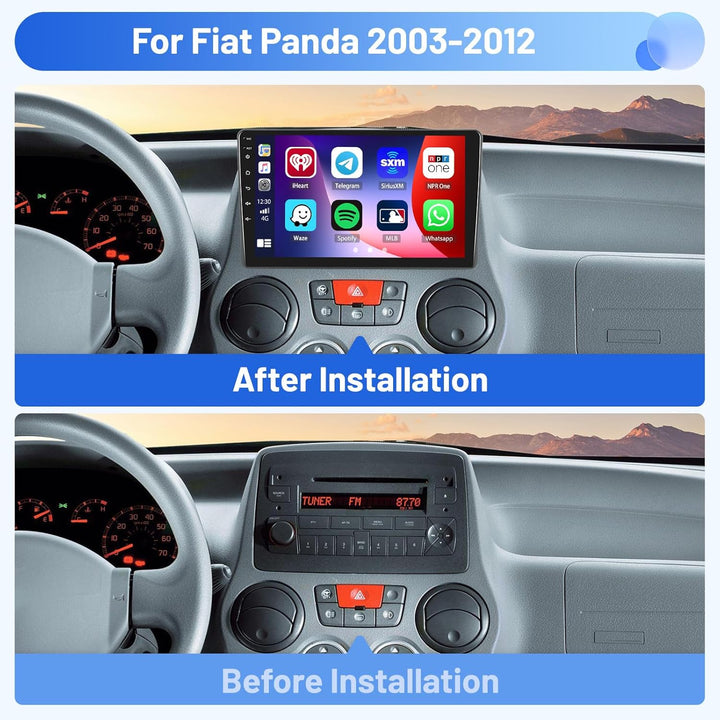 Android 15 Autoradio für FIAT Panda 2003-2012 4+64G mit Wireless CarPlay Android Auto, 9 Zoll Bildsc