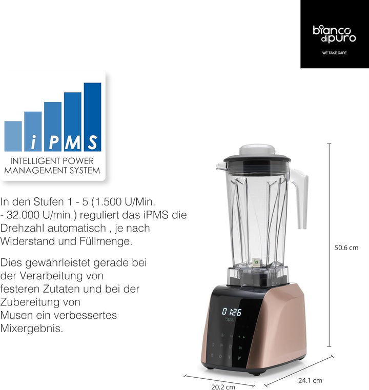 Hochleistungsmixer Patto inkl. AufsatzTri-Set Smoothie Maker 8 Mixprogramme 2 Liter Mixbehälter BPA-