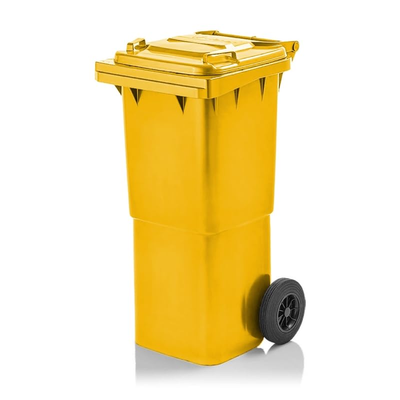 Mülltonne gelb 60L mit Deckel und Rädern | Robuster Abfallbehälter aus HDPE | EN 840 zertifiziert |