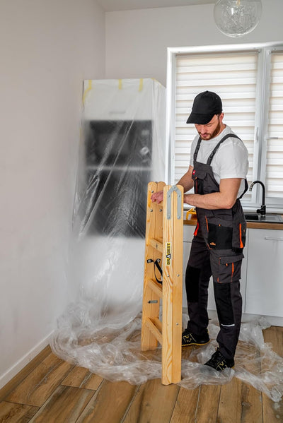 DRABEST - Holzleiter - für Malerarbeiten - 2X 4 Sprossen - m lang - bis 150 kg - Arbeitshöhe 1,24m 2
