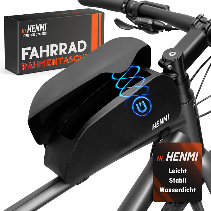 HENMI Oberrohrtasche Fahrrad 1,5 Liter, Fahrrad Rahmentasche Wasserdicht mit Magnetverschluss Oberro