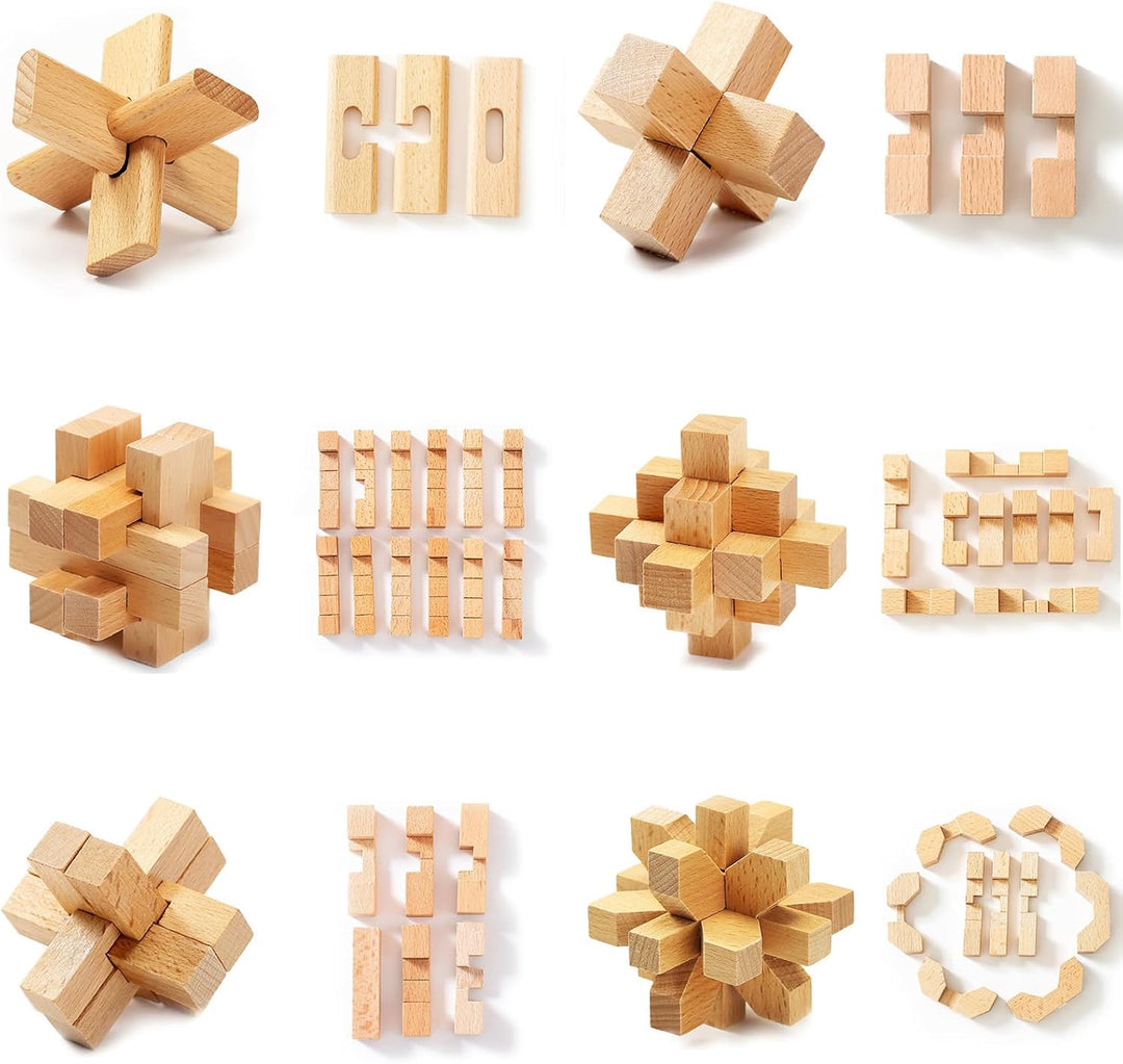 15 Stück Knobelspiele Holz, Geschicklichkeitsspiel Holz, Logikspiele IQ Spiele Geduldspiel Knobelspi