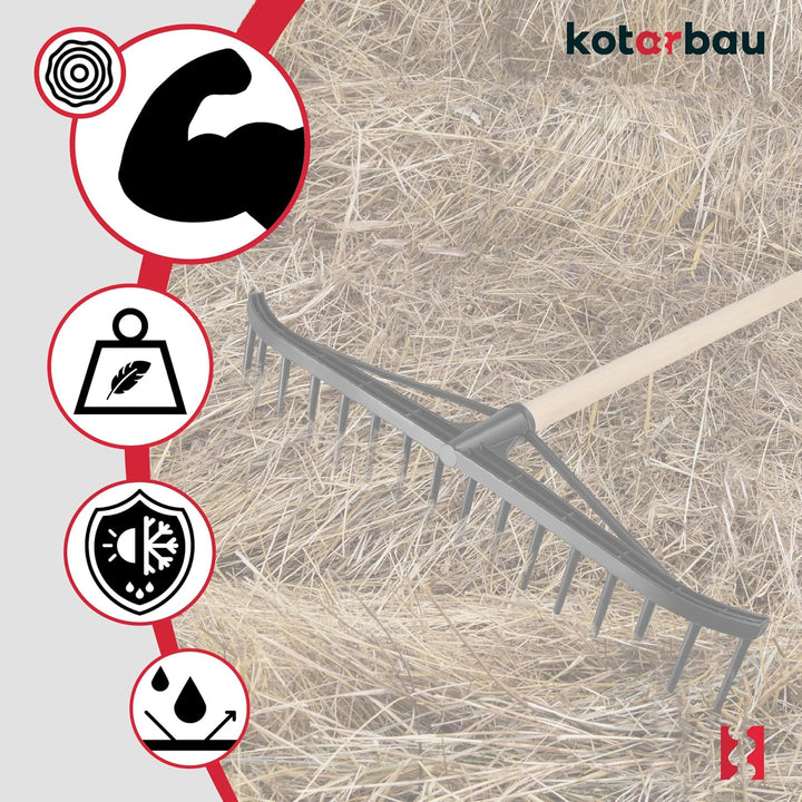 KOTARBAU® Heurechen - 55 cm - mit Holzstiel 1,52 m - Laubrechen Kunststoff - Rechen für Garten - Lau