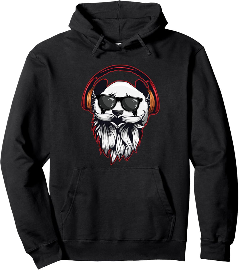 Bärtiger Hipster Panda mit Kopfhörer, Sonnenbrille & Bart Pullover Hoodie