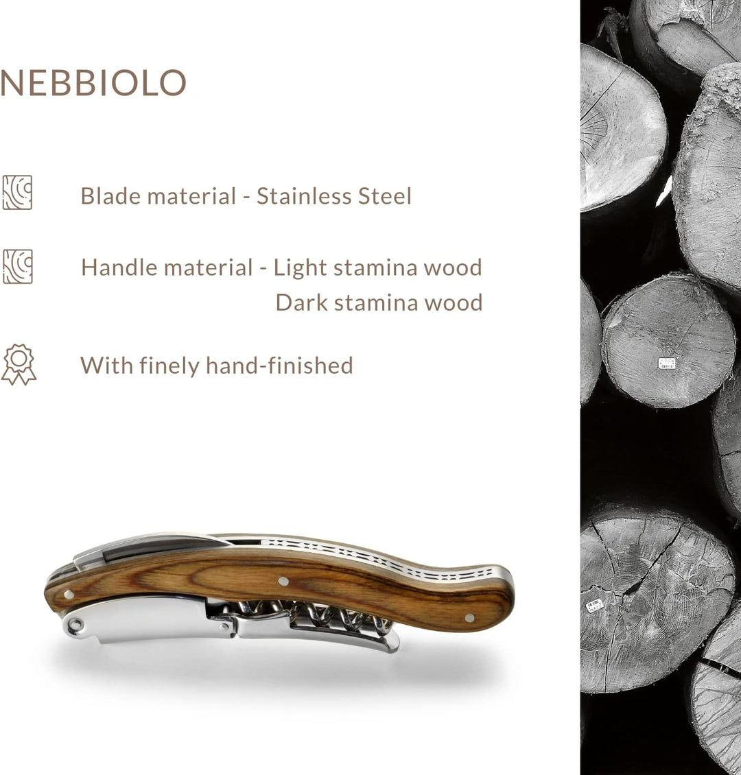 NEBBIOLO Professioneller Korkenzieher, Edelstahl, Hochglanzfinish, Griff aus dunklem Holz Mehrfarbig